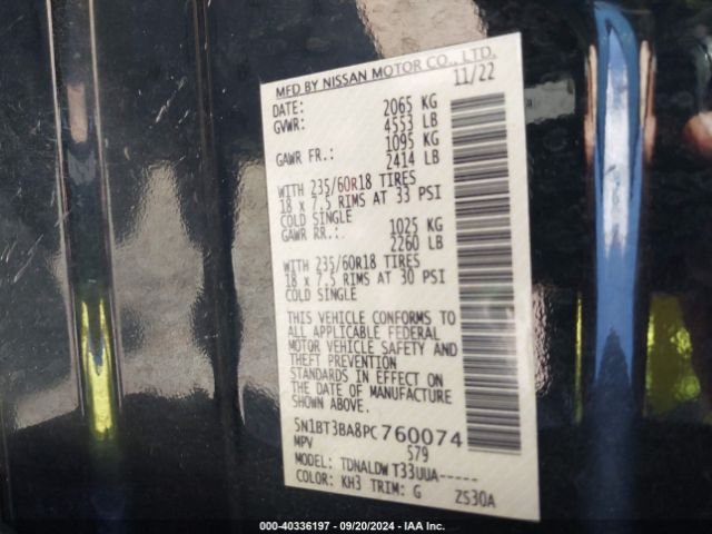 5N1BT3BA8PC760074 Nissan Rogue Sv Fwd