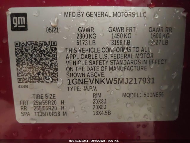 1GNEVNKW5MJ217931 Chevrolet Traverse Awd High Country