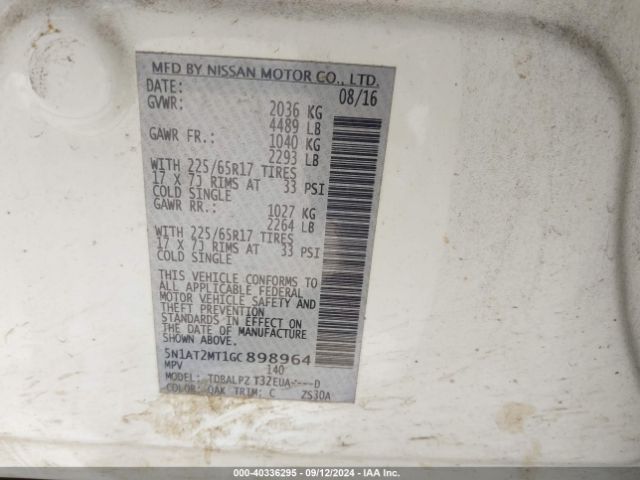 5N1AT2MT1GC898964 Nissan ROGUE S
