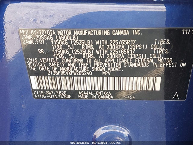 Toyota RAV4 LE 2015 2T3BFREVXFW265240 Image 9