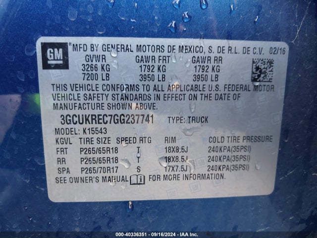 Chevrolet Silverado 1500 2lt 2016 3GCUKREC7GG237741 Image 9