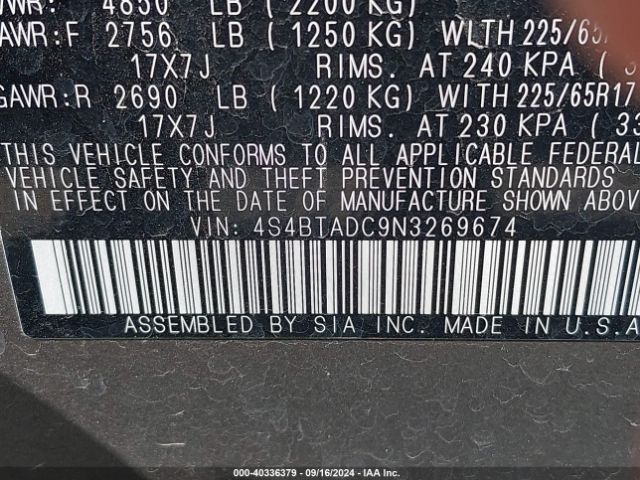 4S4BTADC9N3269674 Subaru Outback Premium