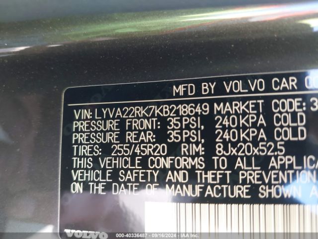 LYVA22RK7KB218649 Volvo Xc60 T6 Momentum