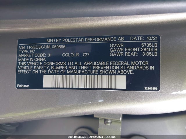 Polestar 2 Long Range Dual Motor 2022 LPSED3KA1NL059896 Image 9
