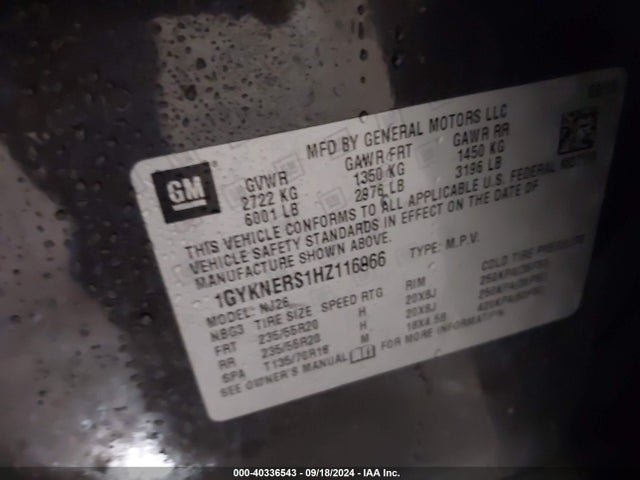 1GYKNERS1HZ116966 Cadillac Xt5 Premium Luxury