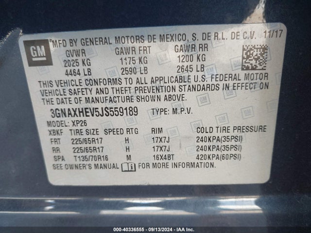 Chevrolet EQUINOX LS 2018 3GNAXHEV5JS559189 Image 9