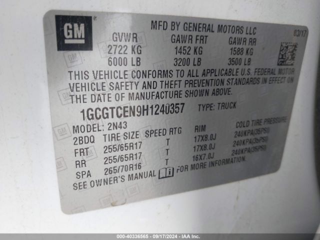 1GCGTCEN9H1240357 Chevrolet Colorado Lt