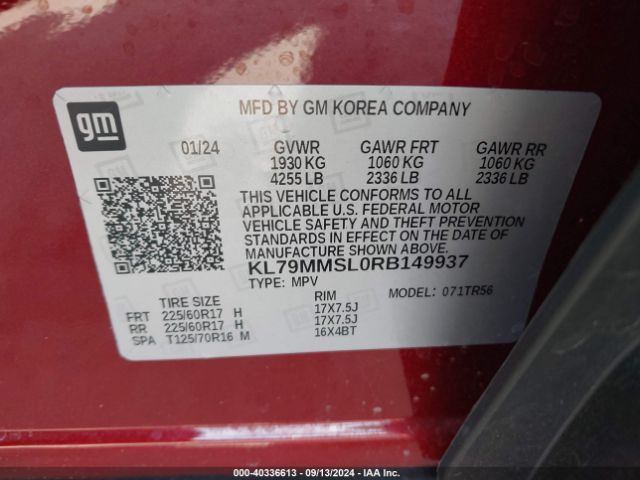 KL79MMSL0RB149937 Chevrolet Trailblazer Fwd Ls
