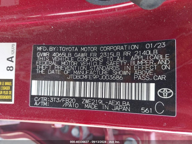 Toyota Corolla Hybrid Le 2023 JTDBCMFE9PJ003686 Image 9