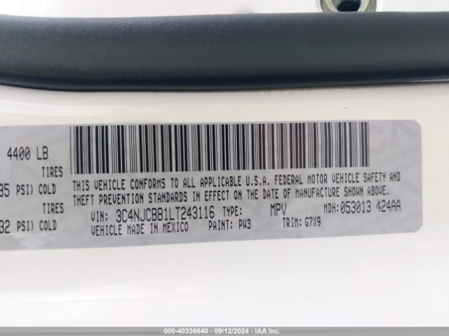 3C4NJCBB1LT243116 Jeep Compass Latitude Fwd