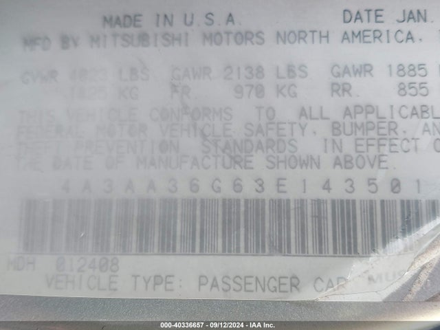2003 MITSUBISHI GALANT 4A3AA36G63E143501 Photo 8