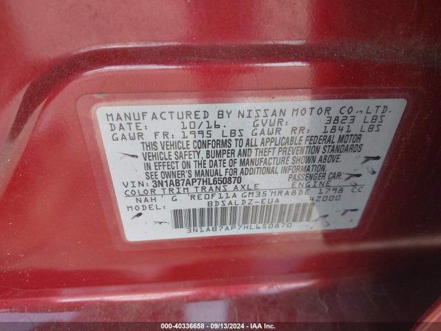 Nissan SENTRA SV 2017 3N1AB7AP7HL650870 Image 9