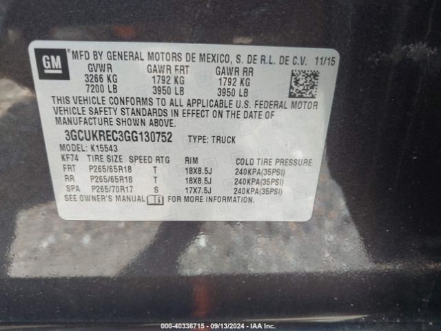 3GCUKREC3GG130752 Chevrolet Silverado 1500 2lt
