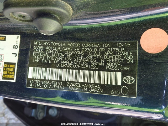 Toyota Prius Two 2015 JTDKN3DU7F0481320 Image 9
