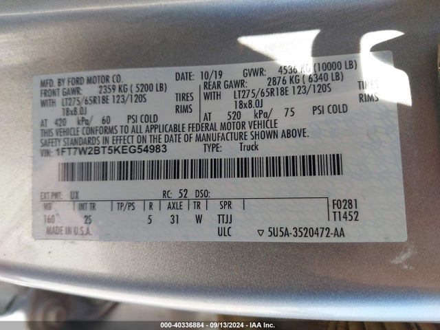 Ford F-250 Xlt 2019 1FT7W2BT5KEG54983 Image 9