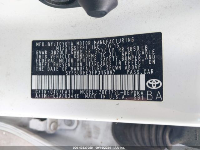 5YFBURHE3FP315097 Toyota COROLLA L