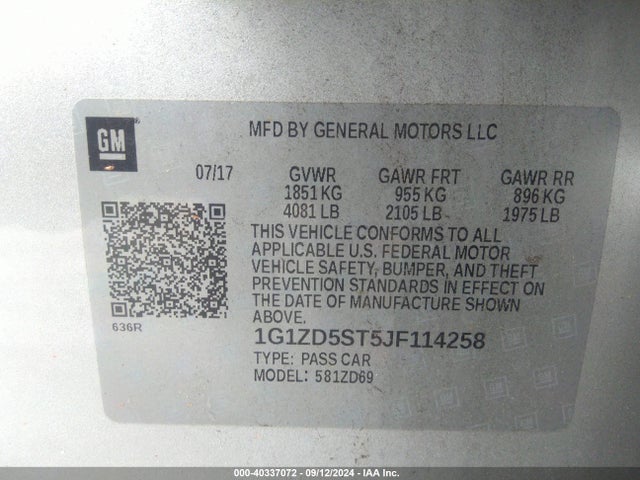 1G1ZD5ST5JF114258 Chevrolet MALIBU LT