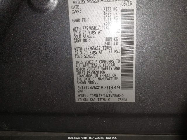 5N1AT2MV6GC870949 Nissan ROGUE SV