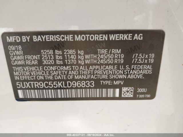 5UXTR9C55KLD96833 BMW X3 Xdrive30i