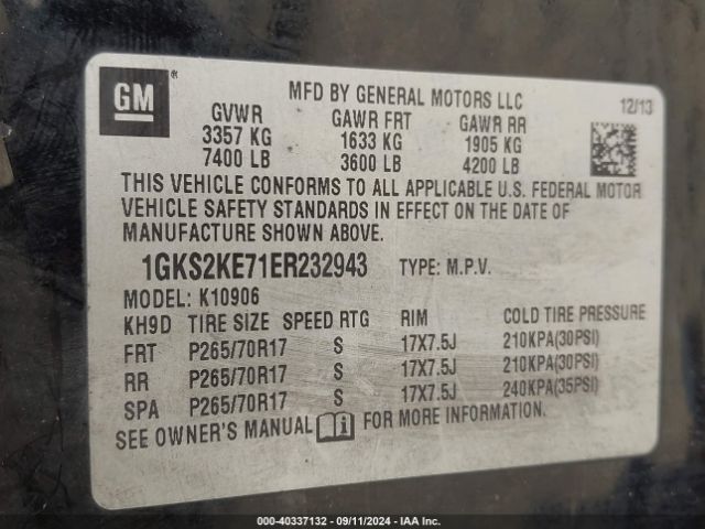 1GKS2KE71ER232943 GMC Yukon Xl 1500 Slt