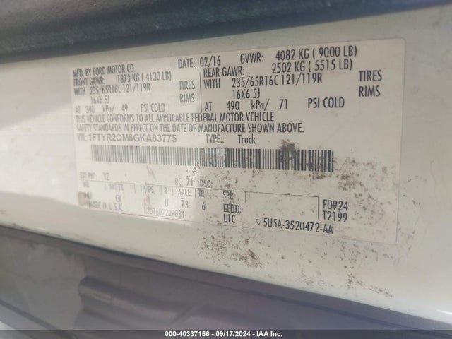1FTYR2CM8GKA83775 Ford Transit