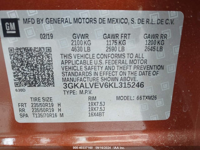 GMC Terrain Slt 2019 3GKALVEV6KL315246 Image 9