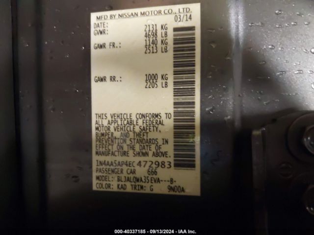 1N4AA5AP4EC472983 Nissan Maxima 3.5 S/3.5 Sv