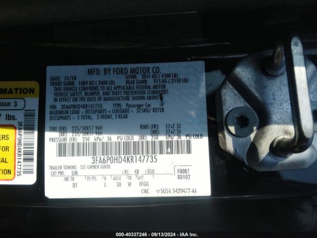 3FA6P0HD4KR147735 Ford FUSION SE