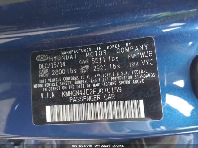 KMHGN4JE2FU070159 Hyundai Genesis 3.8