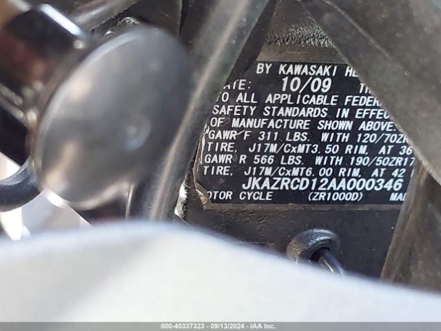 2010 KAWASAKI ZR1000 JKAZRCD12AA000346 Photo 9