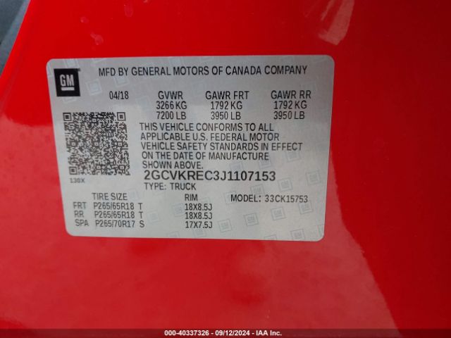 2GCVKREC3J1107153 Chevrolet Silverado 1500 1lt