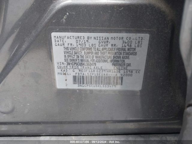 3N1CP5CU5KL553479 Nissan KICKS SV