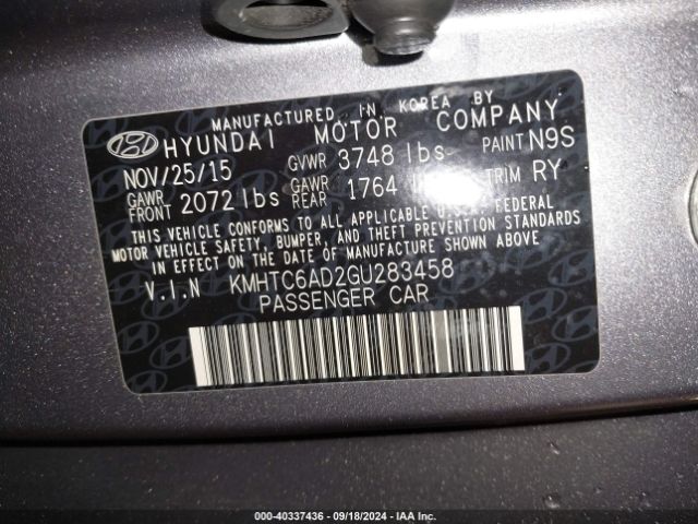 KMHTC6AD2GU283458 Hyundai Veloster