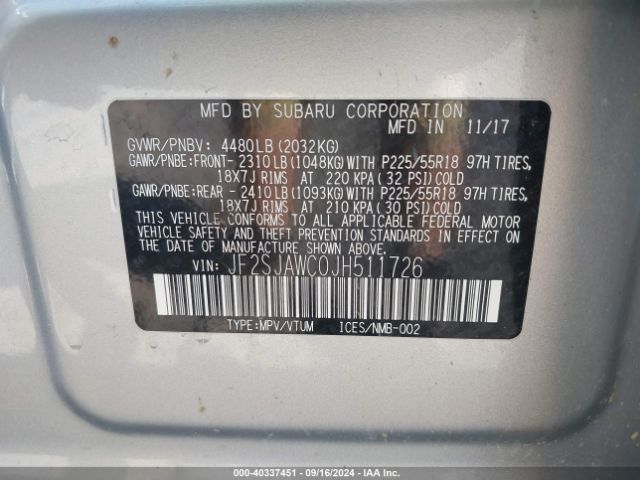JF2SJAWC0JH511726 Subaru Forester 2.5i Touring