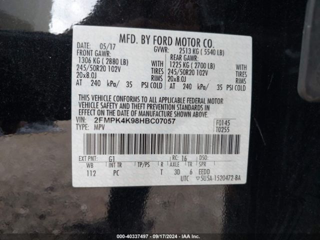 2FMPK4K98HBC07057 Ford Edge Titanium