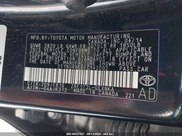 Toyota COROLLA LE 2014 2T1BURHE6EC142092 Image 9