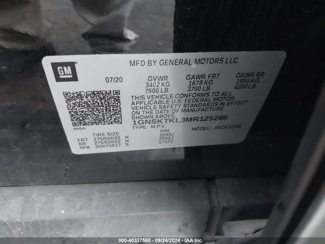 1GNSKTKL3MR125286 Chevrolet Tahoe 4wd High Country