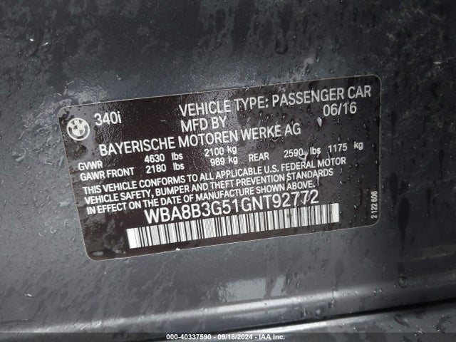 WBA8B3G51GNT92772 BMW 340i