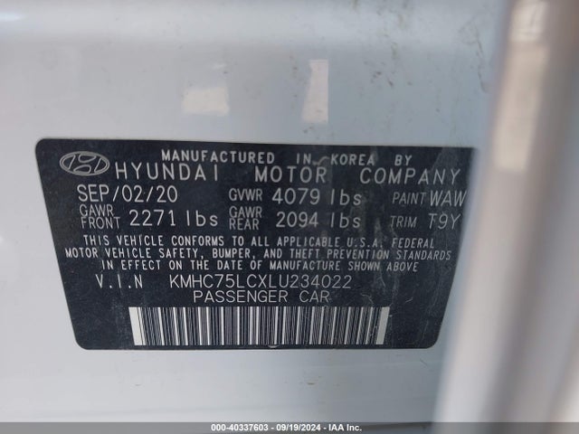 KMHC75LCXLU234022 Hyundai Ioniq Hybrid Se