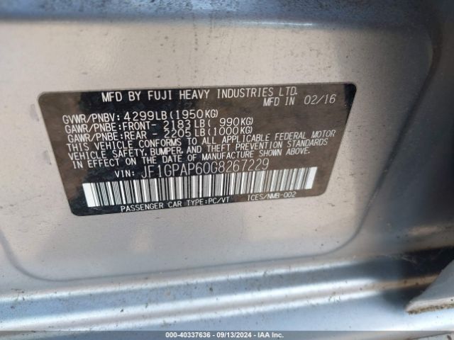 JF1GPAP60G8267229 Subaru Impreza 2.0i Sport Premium