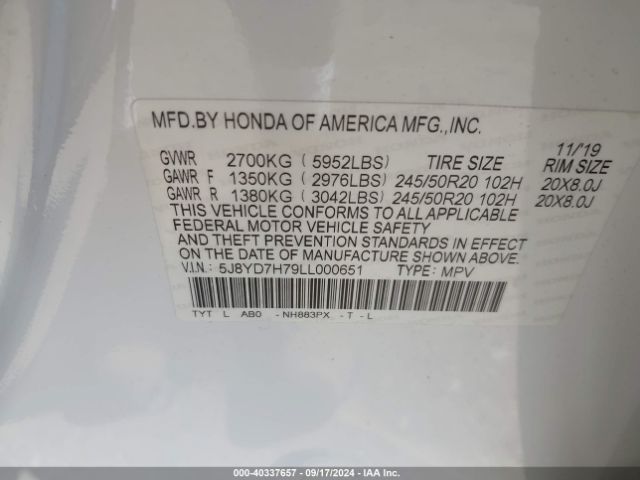 5J8YD7H79LL000651 Acura Mdx Sport Hybrid Advance Package