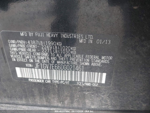Продаж на аукціоні авто 2013 Subaru Impreza Wrx, vin: JF1GV7E66DG021461, номер лоту: 40337664