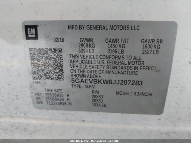 5GAEVBKW6JJ207283 Buick Enclave Premium