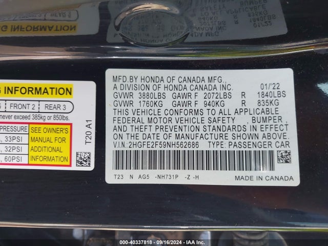 Honda Civic Sport 2022 2HGFE2F59NH562686 Image 9