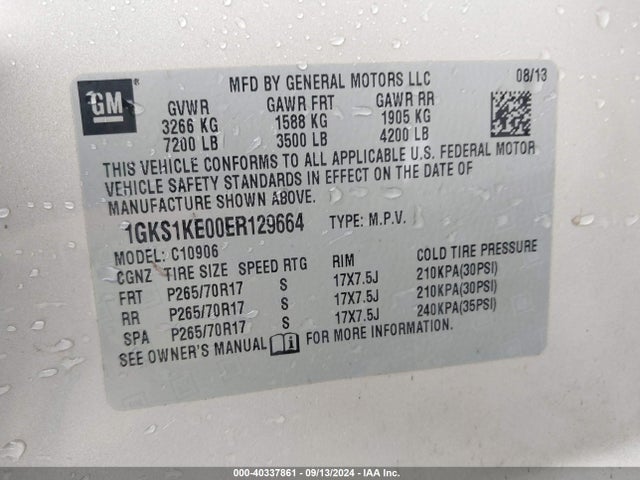 1GKS1KE00ER129664 GMC Yukon Xl 1500 Slt