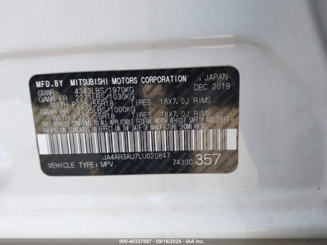 JA4AR3AU7LU020847 Mitsubishi Outlander Sport 2.0 Se Awc