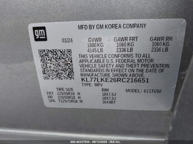 KL77LKE26RC216651 Chevrolet Trax Fwd Activ