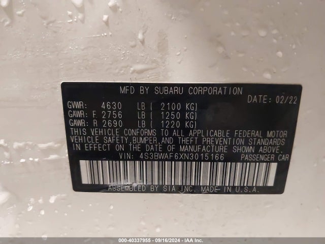 4S3BWAF6XN3015166 Subaru Legacy Premium