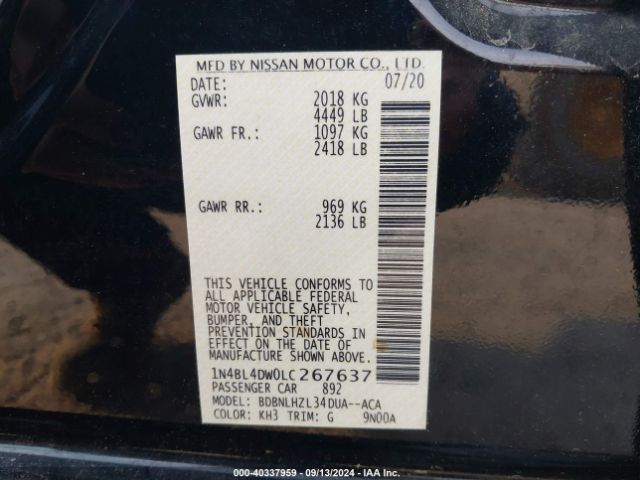 1N4BL4DW0LC267637 Nissan Altima Sv Intelligent Awd