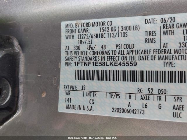 1FTNF1E58LKE45559 Ford F-150 Xl